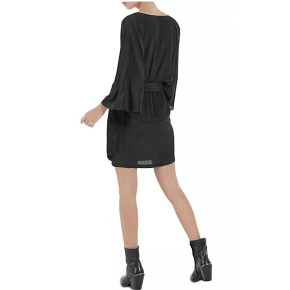 THE KOOPLES Black Women's Belted Modern Kimono Dress Size S Boho Classy Cocktail - Picture 2 of 7